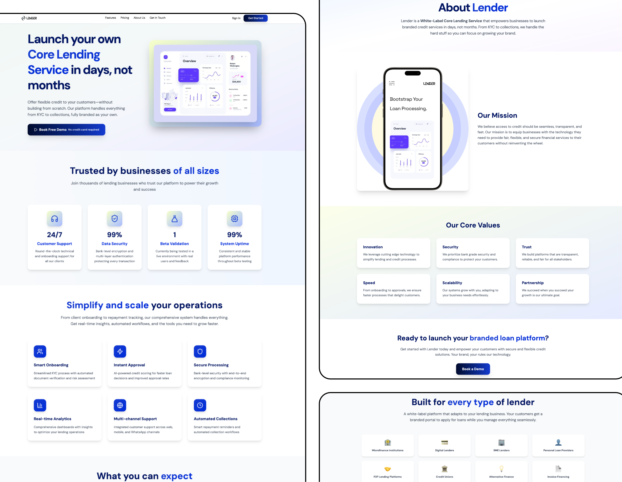 Project screenshot showing Lender application interface